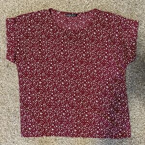SHEIN Red Patterned Short Sleeve Blouse